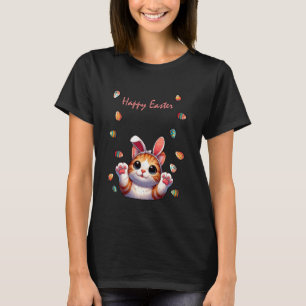 T-shirt Chat Oreilles de Lapin Joyeuses Pâques Chasse aux