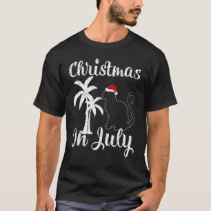 T-shirt Chat Palmier Chapeau de Père Noël Chat Noël en