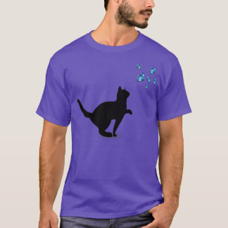T-shirt chat papillon bleu clair jouant