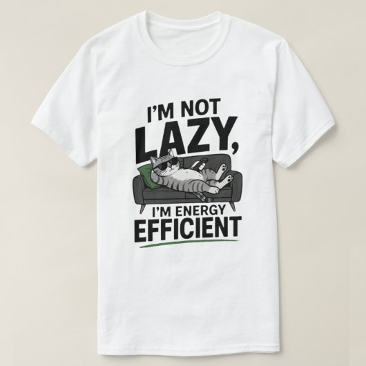 T-shirt Chat Paresseux Drôle Pas Paresseux Économe en Éner (Design devant)