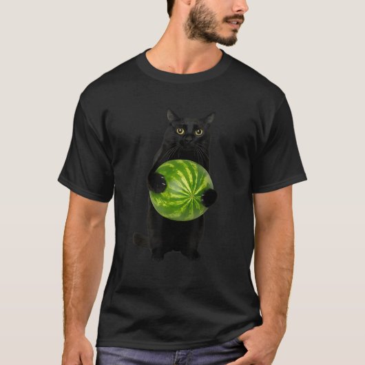 T-shirt Chat pastèque Chat noir Mème (Devant)
