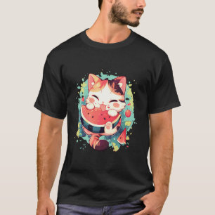 T-shirt Chat Pastèque Illustration Colorée Pastèque Fruit