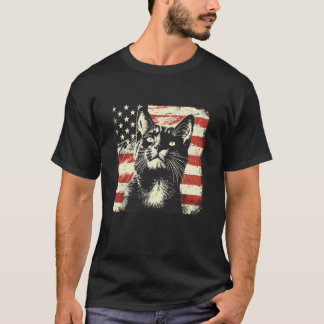T-shirt Chat Patriote Américain 4 Juillet Hommes Femmes