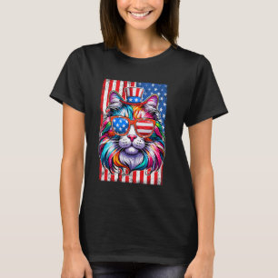 T-SHIRT CHAT PATRIOTE DRAPEAU AMÉRICAIN FUN 4 JUILLET