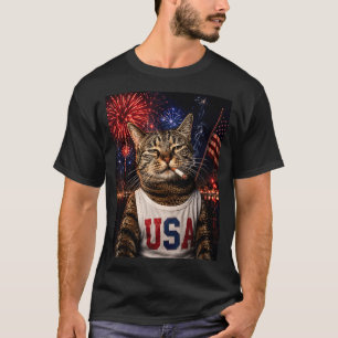 T-shirt Chat patriotique du 4 juillet fumant une cigarette