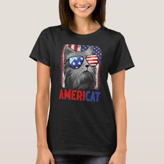 T-shirt Chat patriotique portant des lunettes de soleil Am
