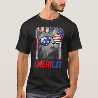 T-shirt Chat patriotique portant des lunettes de soleil Am