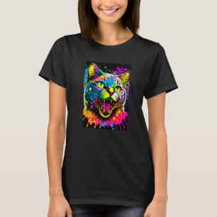 T-shirt Chat peint avec éclaboussures colorées style année