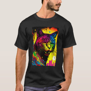 T-shirt Chat peinture éclaboussée colorée Style graphique 