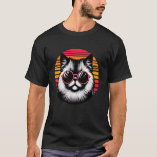 T-shirt Chat Persan Chinchilla Rétro Lunettes de Soleil Co
