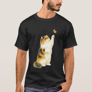 T-shirt Chat Persan Curieux Atteignant Papillon Monarque N