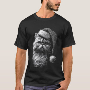 T-shirt chat persan de Noël avec un chapeau de Père Noël f