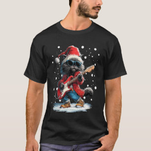 T-shirt Chat Persan de Noël Jouant de la Guitare Musique D