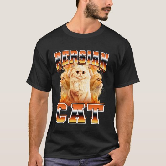 T-shirt Chat Persan Flammes Style Bootleg 90s (Devant)