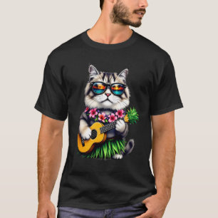 T-shirt Chat Persan Hawaïen & Ukulele Ananas Été Va
