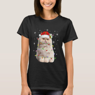 T-shirt Chat Persan Lumières de Noël Drôle Chapeau de Père