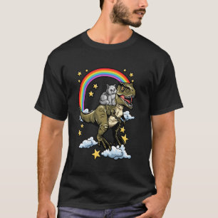 T-shirt Chat Persan montant un dinosaure Dino