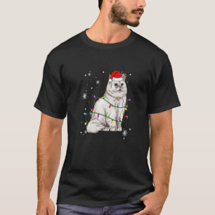 T-shirt Chat Persan Noël Lumières Chat de Noël Santa chape