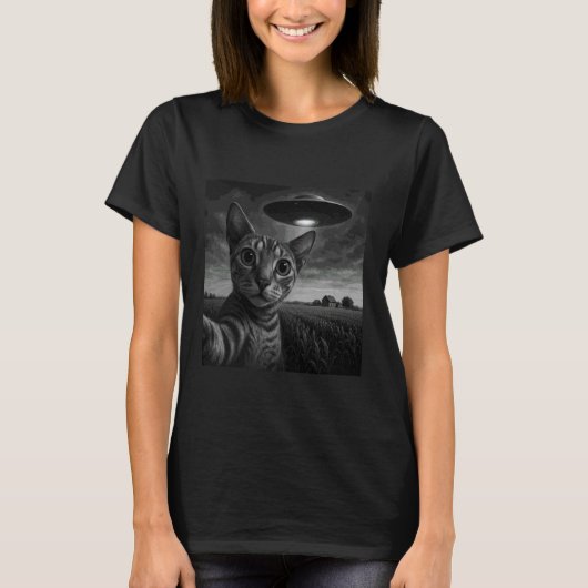 T-shirt Chat Peterbald selfie avec UFO (Devant)