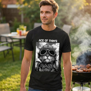 T-shirt Chat pilote drôle fumant un cigare noir et blanc