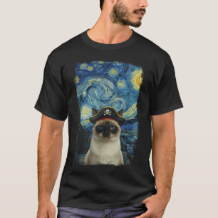 T-shirt Chat Pirate Dans Nuit Étoilée De Van Gogh Drôle
