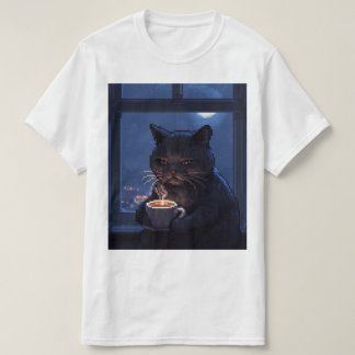 T-shirt Chat Pixel Café Tardif – Détente Cosy à 2h du Mati