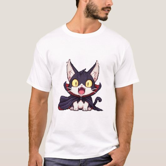 T-shirt Chat Pixel Dracula – Vampire Mignon Choc en 8 Bits (Devant)