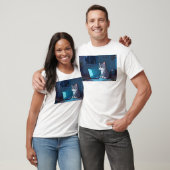 T-shirt Chat Pixel Solitaire avec Ordinateur Portable – Ré (Unisexe)