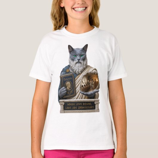 T-shirt Chat Plat Bleu Russe (Devant)