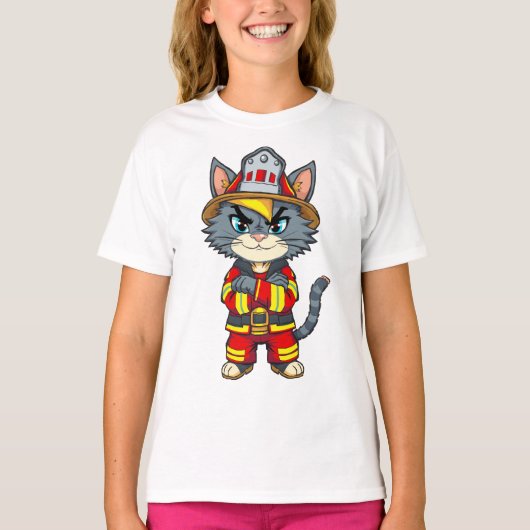 T-shirt Chat pompier robuste - Style de dessin des années (Devant)