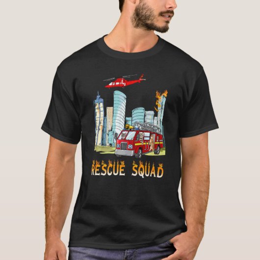 T-shirt Chat Pompier Secourt Moteur d'incendie Hélicoptère (Devant)