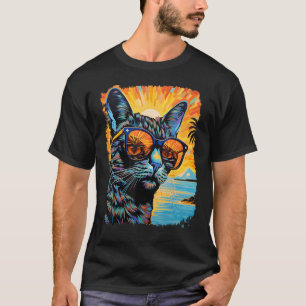 T-shirt Chat Pop Art Écaille Hawaïen Fête sur la Plage