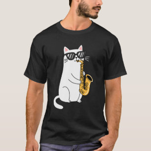 T-shirt Chat portant des lunettes de soleil jouant du saxo