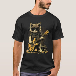 T-shirt Chat portant des lunettes de soleil jouant Guitari