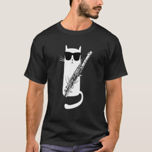T-shirt Chat Portant des lunettes de soleil Jouer de la Fl