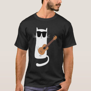 T-shirt Chat Portant des lunettes de soleil Jouer Ukulele