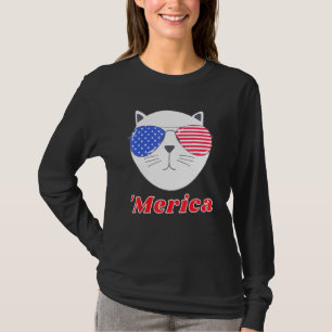 T-shirt Chat Portant des lunettes de soleil Merica 4 juill