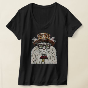 T-shirt Chat portant un casquette et lunettes
