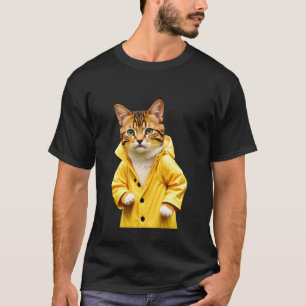 T-shirt Chat portant un imperméable en train de danser. Cr