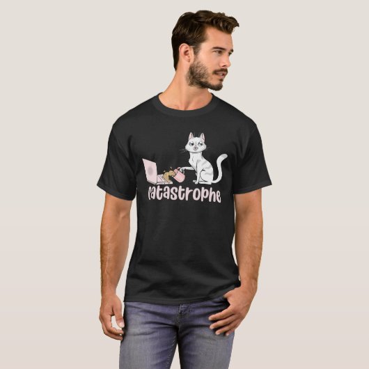T-shirt Chat Pours Quelque Chose Sur Clavier Catastrophe M (Devant entier)