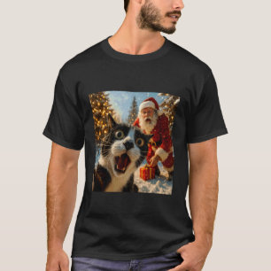 T-shirt Chat prenant un selfie avec le Père Noël Noël Drôl