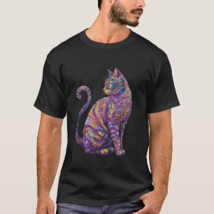 T-shirt Chat psychédélique Couleurs arc-en-ciel Art vibran