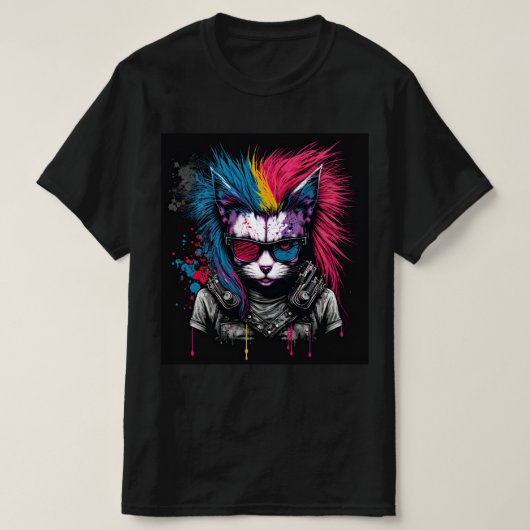 T-shirt Chat punk coloré (Design devant)
