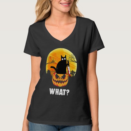 T-shirt Chat Quel Chat Noir Meurtre Chat Avec Couteau (Devant)