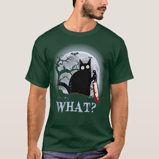 T-shirt Chat Quel Chat Noir Meurtrier Avec Costume Couteau (Devant)