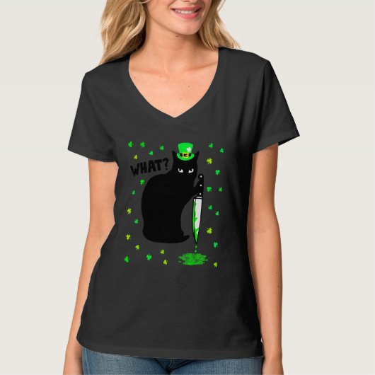 T-shirt Chat Quel Meurtrier Chat Noir Avec Couteau St Patr (Devant)