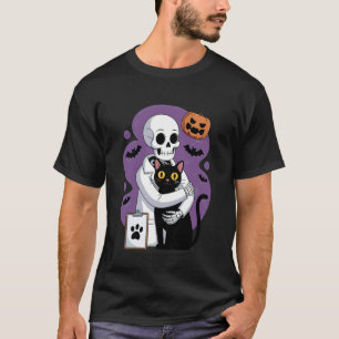 T-shirt Chat qui étreint un squelette, chat drôle amateur