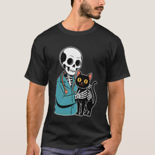 T-shirt Chat qui étreint un squelette, drôle, amateur de c
