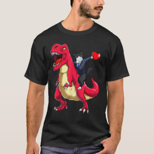 T-shirt Chat qui fait dab en montant un dinosaure pour la