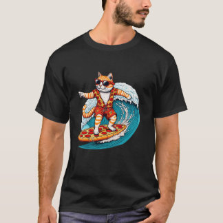 T-shirt Chat qui fait du surf sur une pizza pour les amate